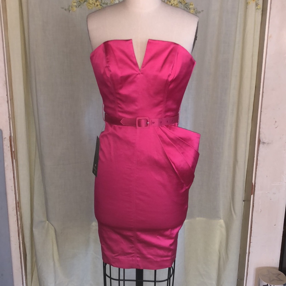 NWT Bebe pink asymmetric pleated pocket dress!